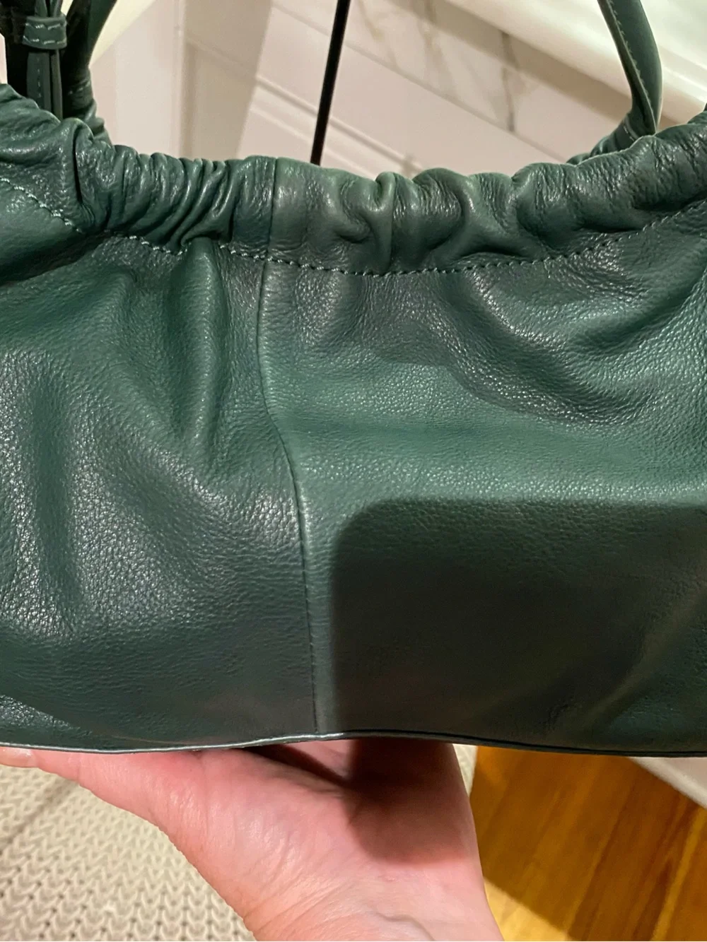Free People Dark Green Leather Satchel with Knotted Handle